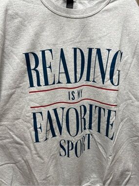 Gildan 4XL Reading Is My Favorite Sport Graphic- Light Gray Crew neck Sweatshirt